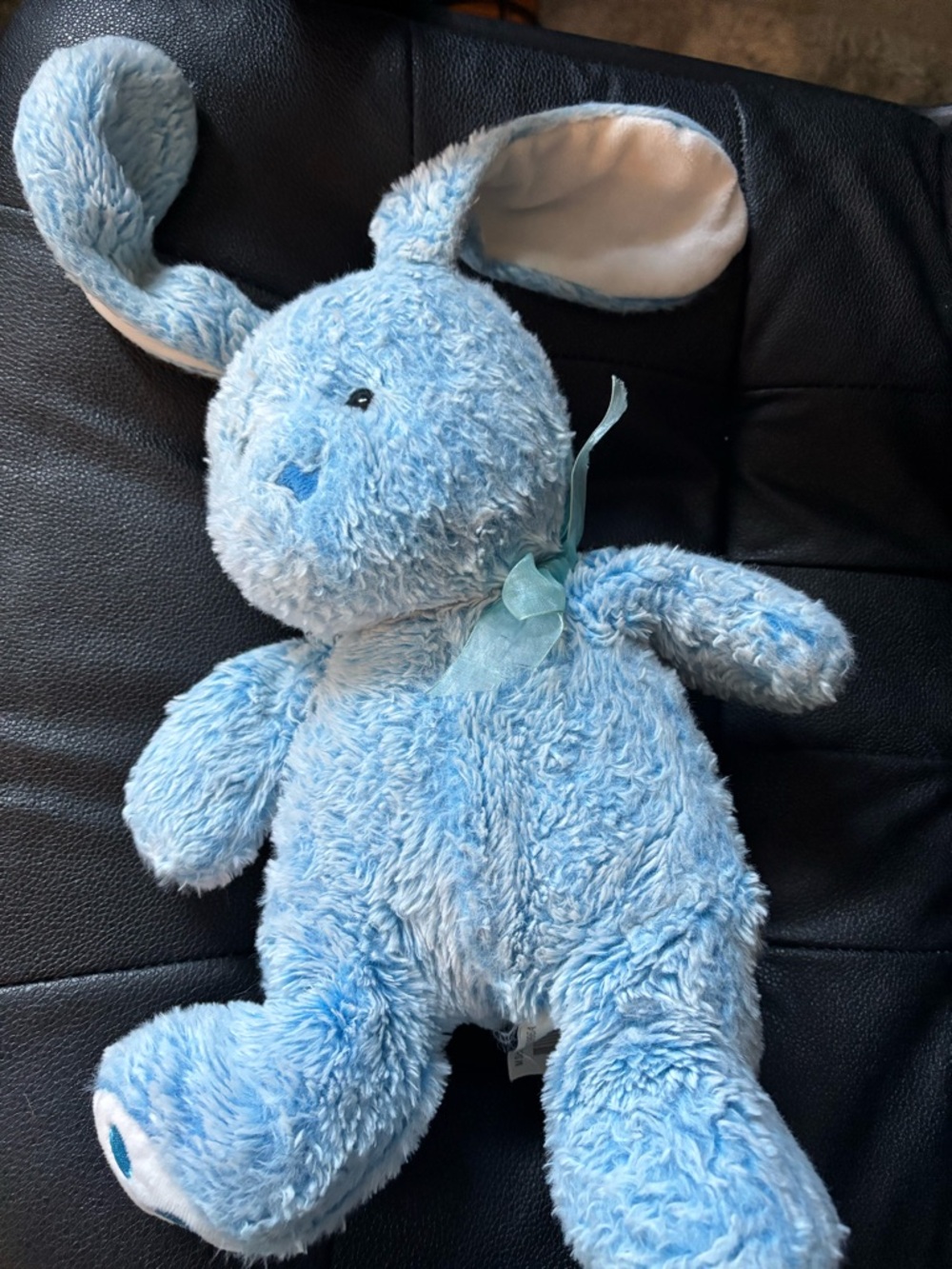 Plush Blue Bunny Stuffed Animal with Ribbon - Soft Cuddly Toy